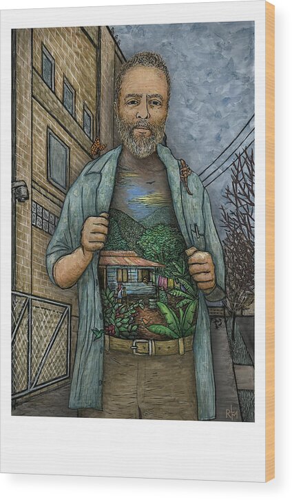 Self Portrait Wood Print featuring the mixed media Mi Montana by Ricardo Levins Morales