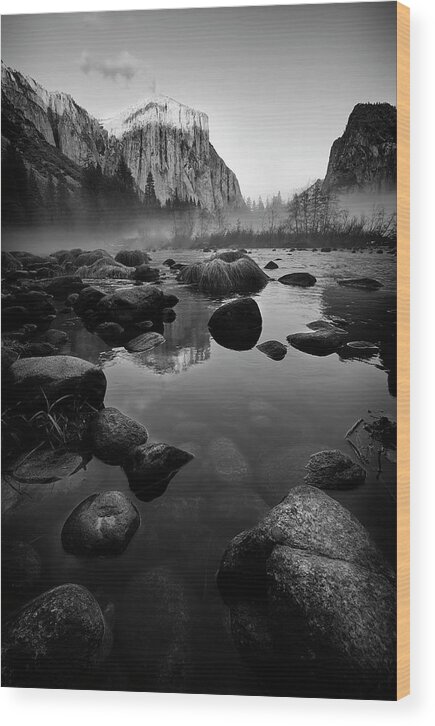 Black And White Wood Print featuring the photograph Reflection in Yosemite II by Jon Glaser
