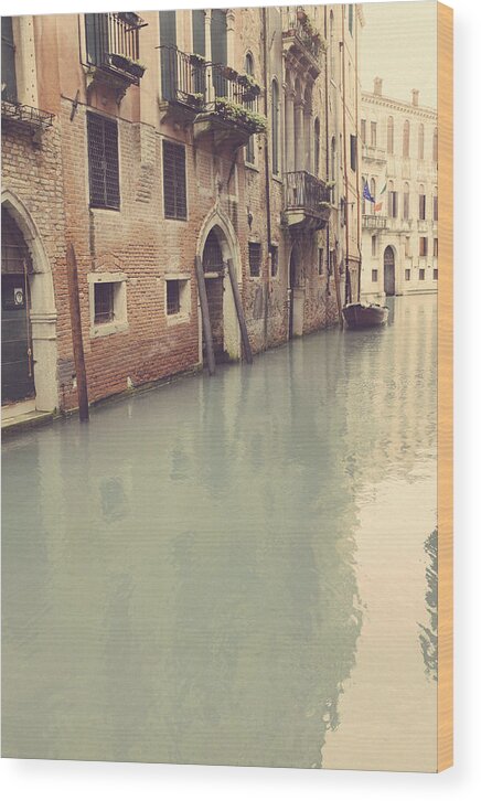 Venice Wood Print featuring the photograph Reflections in a Back Street Canal - Venice by Georgia Clare