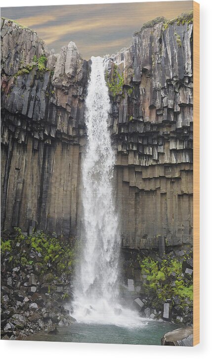 Waterfall Wood Print featuring the photograph Svartifoss Waterfall - Iceland by Marla Craven