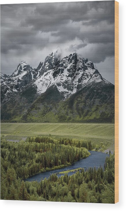 Tetons Wood Print featuring the photograph Tetons over the Snake River by Jon Glaser