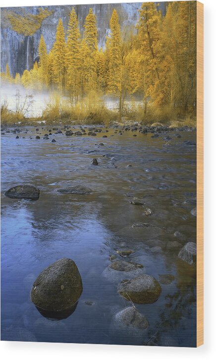 Yosemite Wood Print featuring the photograph Yosemite River in Yellow by Jon Glaser
