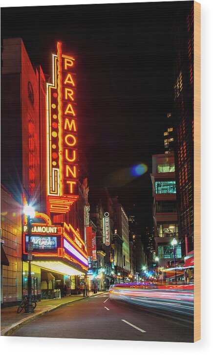 Boston Theatre District Wood Print featuring the photograph Boston Theatre District at Night #1 by Joann Vitali