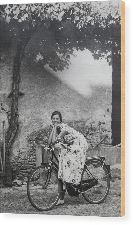 Girl Wood Print featuring the photograph Girl on a Bicycle 1987 by Steve Ladner