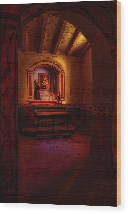 Mission Wood Print featuring the photograph Mission Side Altar by Thomas Hall