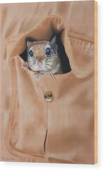 Pocket Pet Wood Print featuring the painting Pocket Pet- Southern Flying Squirrel by Alexis King-Glandon