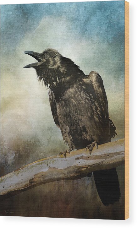 Raven Wood Print featuring the digital art Raven Call by Nicole Wilde