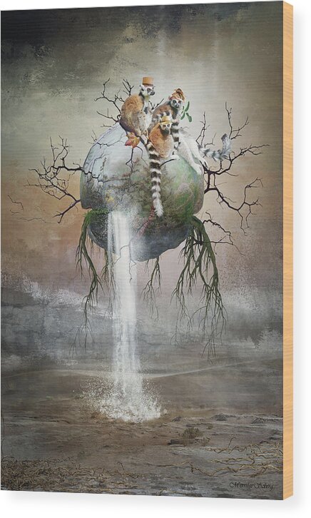 Ring-tailed Lemurs Wood Print featuring the digital art Safe at Last by Merrilee Soberg