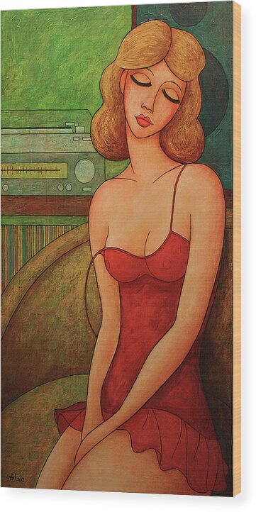 Contemporary Paintings Of Women Wood Print featuring the painting Night music by Norman Engel