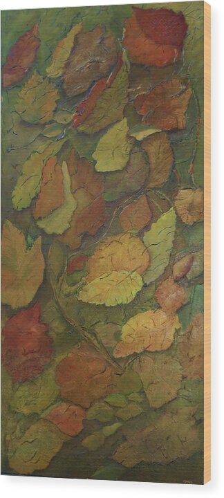  Leaves Autumn Leaves Wood Print featuring the painting Autumn Falling by Monica Hebert