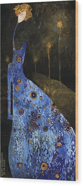 Blue Wood Print featuring the painting Blue dreams by Maya Manolova