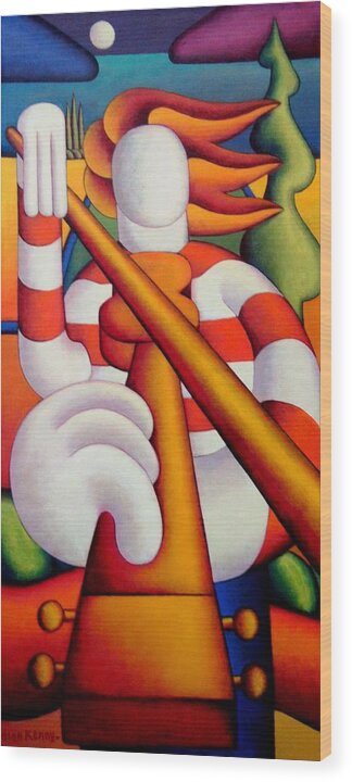 Fiddle Wood Print featuring the painting Fiddle player by moonlight by Alan Kenny