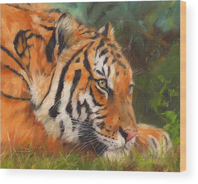 Tiger Wood Print featuring the painting Amur Tiger #3 by David Stribbling
