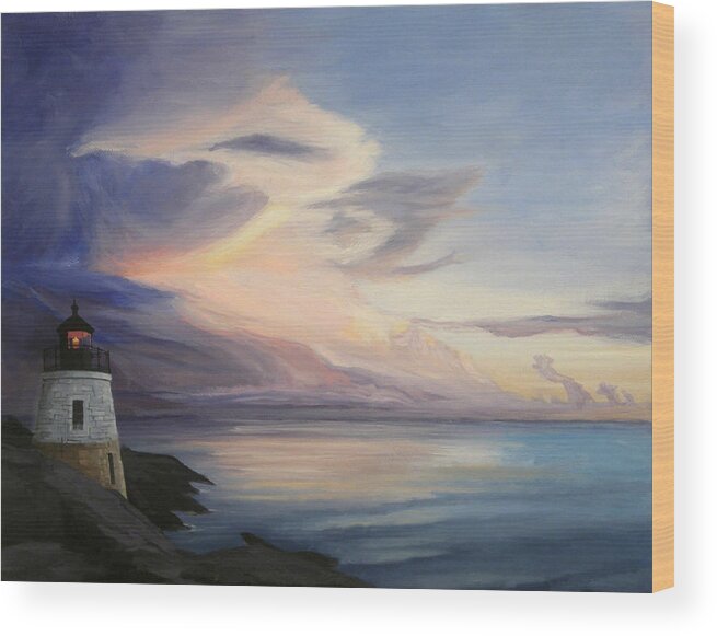 Christine Hopkins Wood Print featuring the painting Castle Hill Lighthouse Newport Rhode Island #2 by Christine Hopkins
