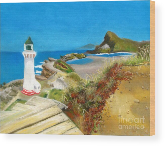 Castle Wood Print featuring the painting Castle Point Lighthouse #1 by Amber Nissen