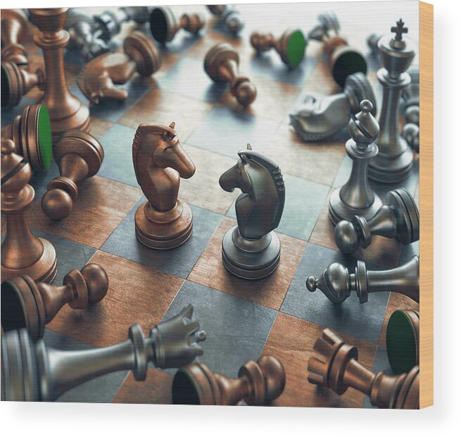 Nobody Wood Print featuring the photograph Chess Pieces On Chess Board #1 by Ktsdesign