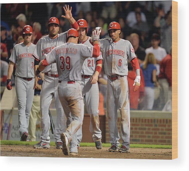 Ninth Inning Wood Print featuring the photograph Cincinnati Reds V Chicago Cubs #1 by Brian Kersey