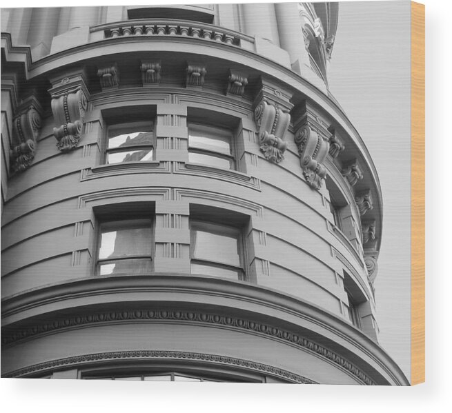 Classical Architecture Wood Print featuring the photograph Circular Building Details San Francisco BW by Connie Fox