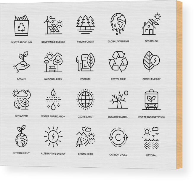 Eco Tourism Wood Print featuring the drawing Ecology Icon Set #1 by Enis Aksoy