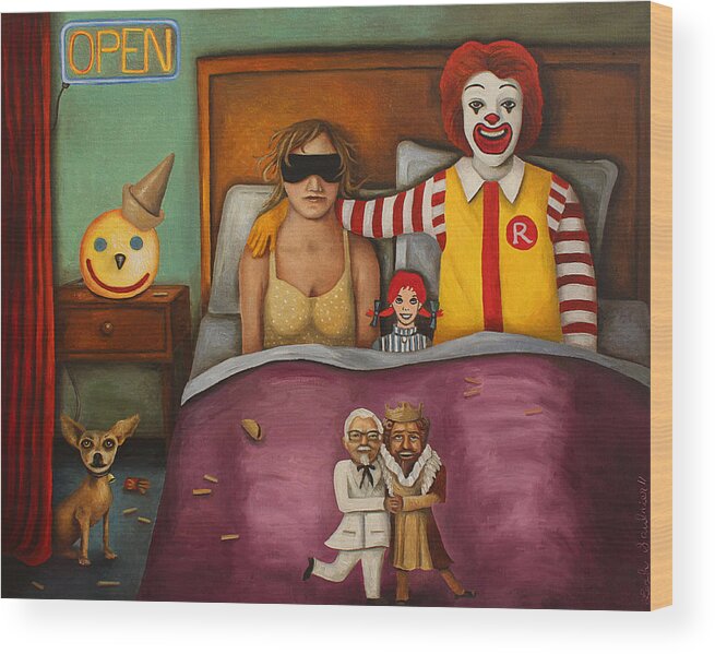 Mcdonald's Wood Print featuring the painting Fast Food Nightmare #1 by Leah Saulnier The Painting Maniac
