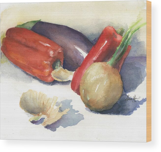 Eggplant Wood Print featuring the painting From the Tuscan Garden #1 by Maria Hunt