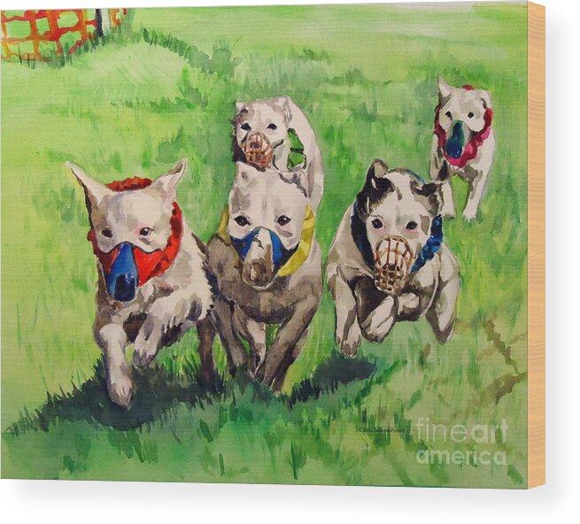Jack Russell Wood Print featuring the painting Jack Russells Racing #1 by Carole Powell