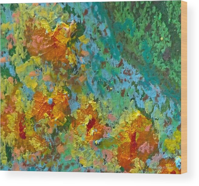 Abstract Wood Print featuring the mixed media Leis Adrift #1 by Sherry Killam