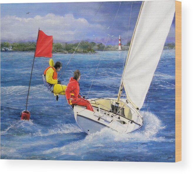 Boating Wood Print featuring the painting Rounding the Mark #1 by Richard Barone