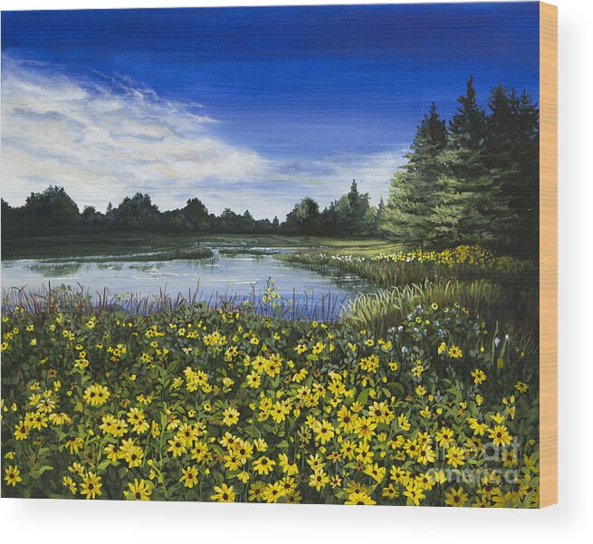 Wilderness Wood Print featuring the painting Summer Susans by Mary Palmer