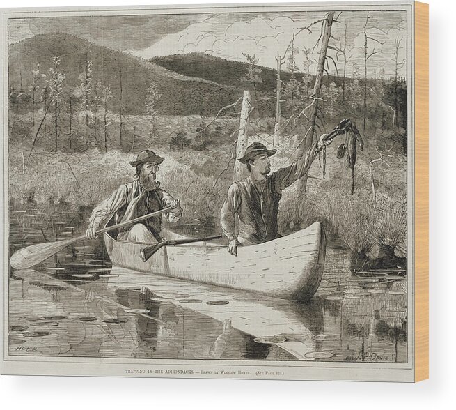 Winslow Homer Wood Print featuring the painting Trapping in the Adirondacks #1 by Winslow Homer