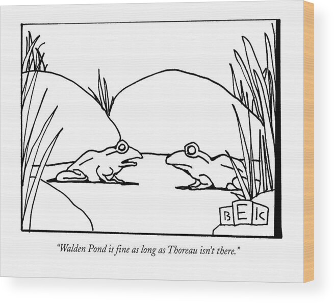 Frogs Wood Print featuring the drawing Walden Pond Is Fine As Long As Thoreau Isn't by Bruce Eric Kaplan