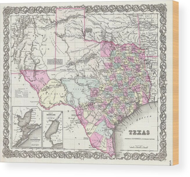  Wood Print featuring the photograph 1855 Colton Map of Texas by Paul Fearn