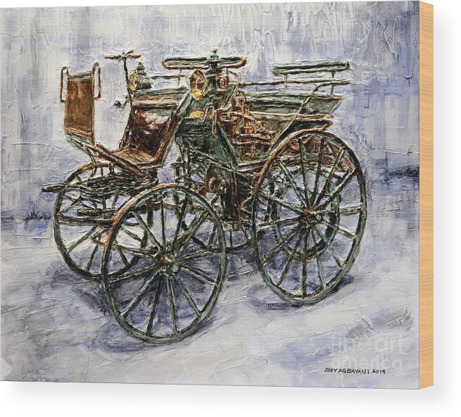 Carriage Wood Print featuring the painting 1886 Daimler Motorized Carriage by Joey Agbayani