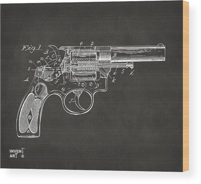 Wesson Wood Print featuring the digital art 1896 Wesson Safety Device Revolver Patent Minimal - Gray by Nikki Marie Smith