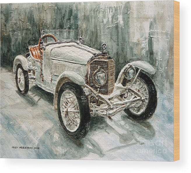Mercedes Benz Wood Print featuring the painting 1923 Mercedes PS Sport- Zweisitzer by Joey Agbayani