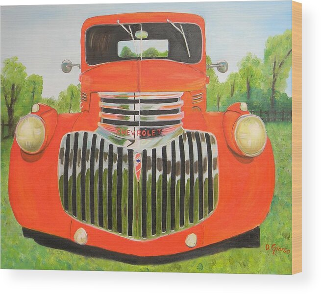 55 Chevy Truck Wood Print featuring the painting 1946 Red Chevy Truck by Dean Glorso