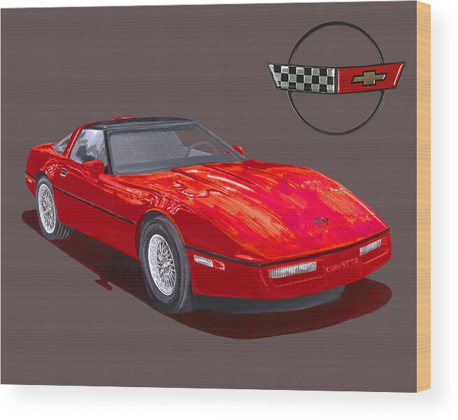 Watercolor Painting Of The 1986 Corvette By Jack Pumphrey Wood Print featuring the painting 1986 Corvette by Jack Pumphrey