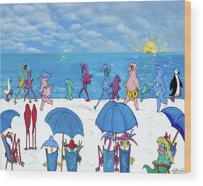 Beach Wood Print featuring the painting Beach Walkers by Lizi Beard-Ward