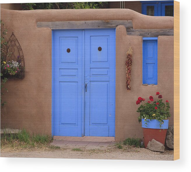 Indian Pueblo Wood Print featuring the photograph Blue Door #2 by Richard Smith