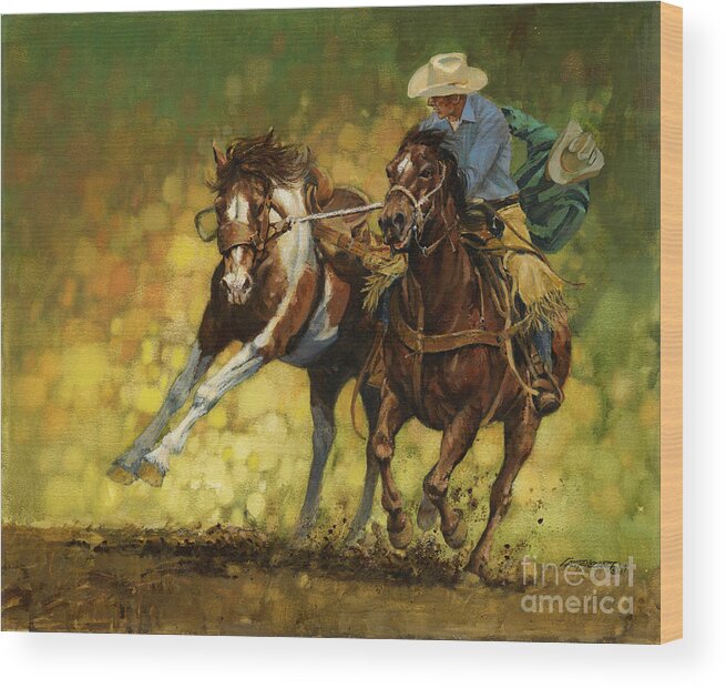 Don Langeneckert Wood Print featuring the painting Rodeo Pickup by Don Langeneckert