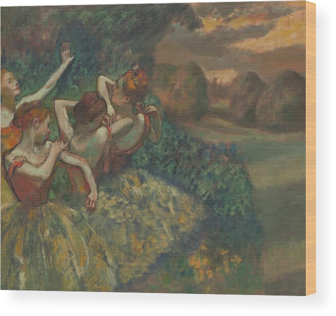 Impressionist; Ballet; Dance; Stage; Movement; Dancing; Tutu; Female; Performance; Dancer Wood Print featuring the painting Four Dancers by Edgar Degas