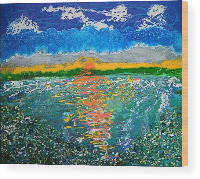 Lake Wood Print featuring the mixed media Green Lake Sunrise by Donna Blackhall