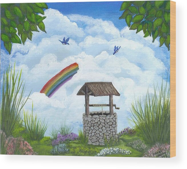 Wishing Well Wood Print featuring the painting My Wishing Place by Sheri Keith