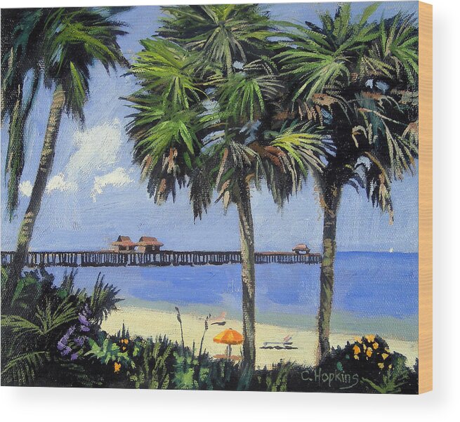 #faatoppicks Wood Print featuring the painting Naples Pier Naples Florida #2 by Christine Hopkins