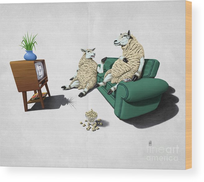 Illustration Wood Print featuring the drawing Sheep Wordless by Rob Snow