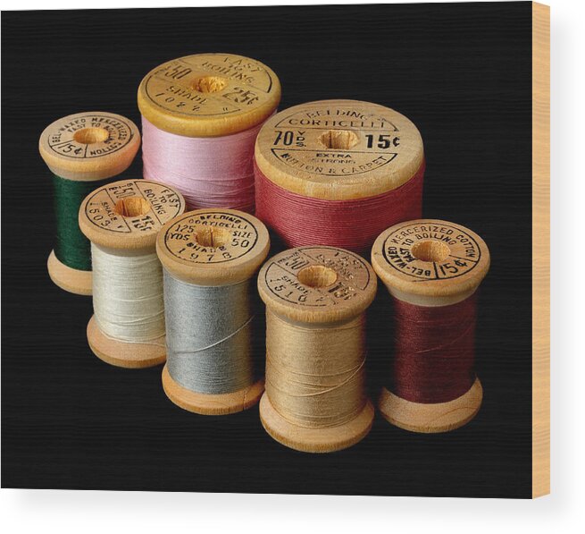 Sewing Wood Print featuring the photograph Wooden Spools by Jim Hughes