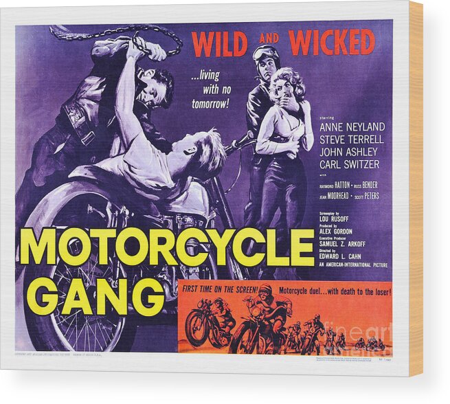 Vintage Wood Print featuring the photograph Vintage Motorcycle Movie Posters by Action