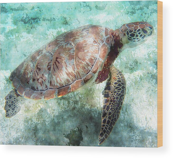 Green Turtle Wood Print featuring the painting Green Turtle #2 by MotionAge Designs