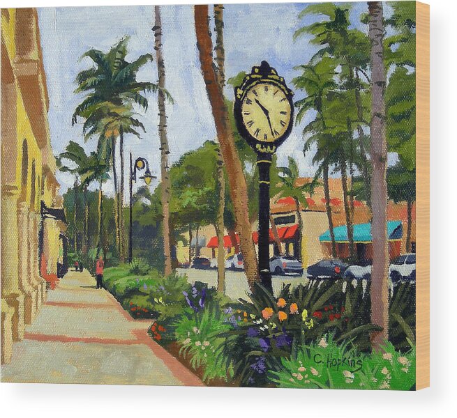 Christine Hopkins Wood Print featuring the painting 5th Avenue Naples Florida by Christine Hopkins