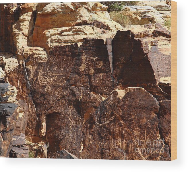 Petroglyph Wood Print featuring the photograph Indian Petroglyphs at Parowan Gap Utah #7 by Malcolm Howard